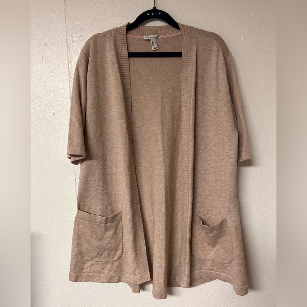 Isaac Mizrahi Live Tan Open Front Cardigan short sleeves Women’s Medium